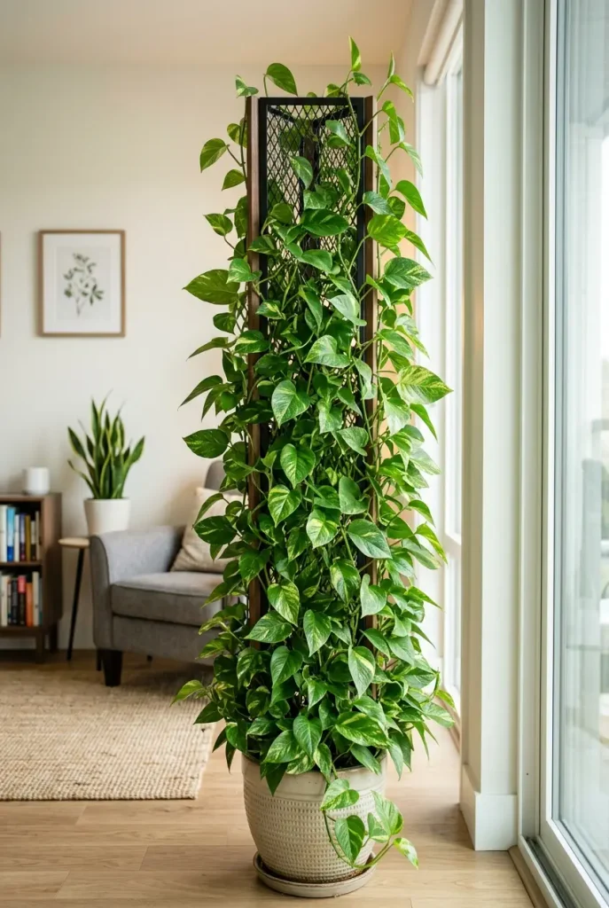 pothos climbing on tower