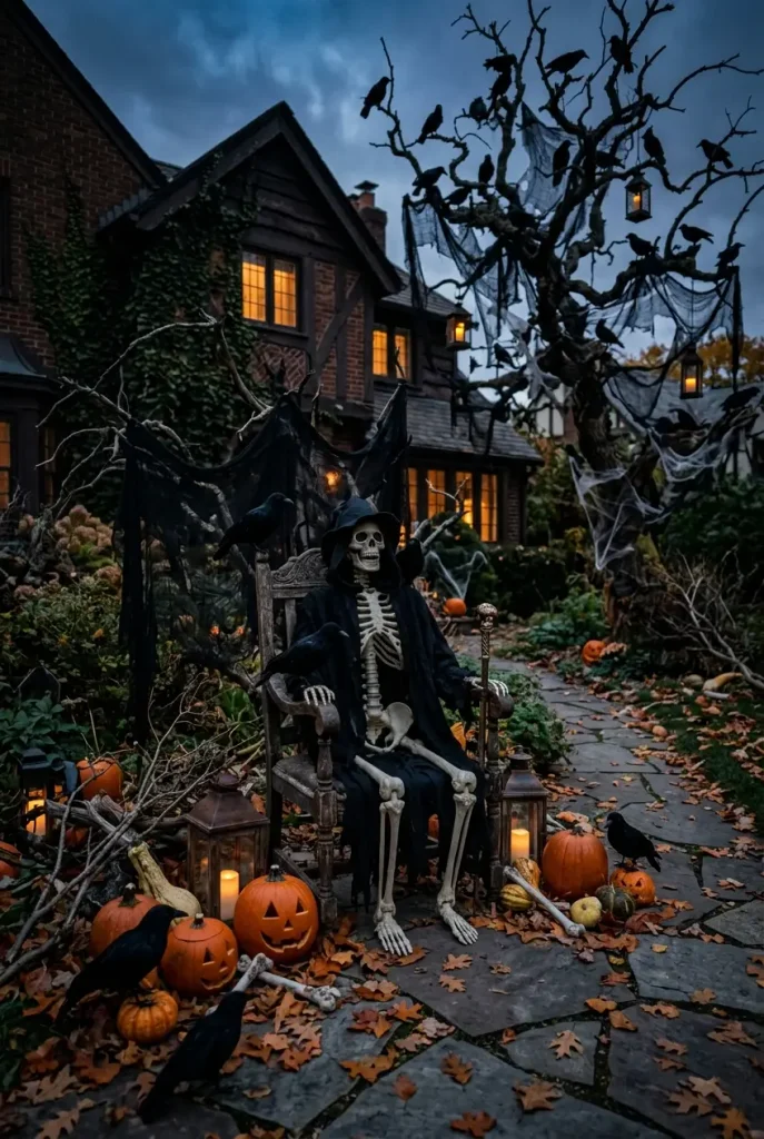 skeleton with crows