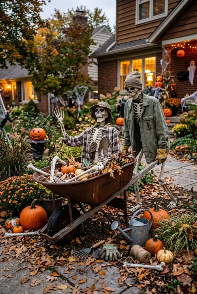 skeletons on wheelbarrow